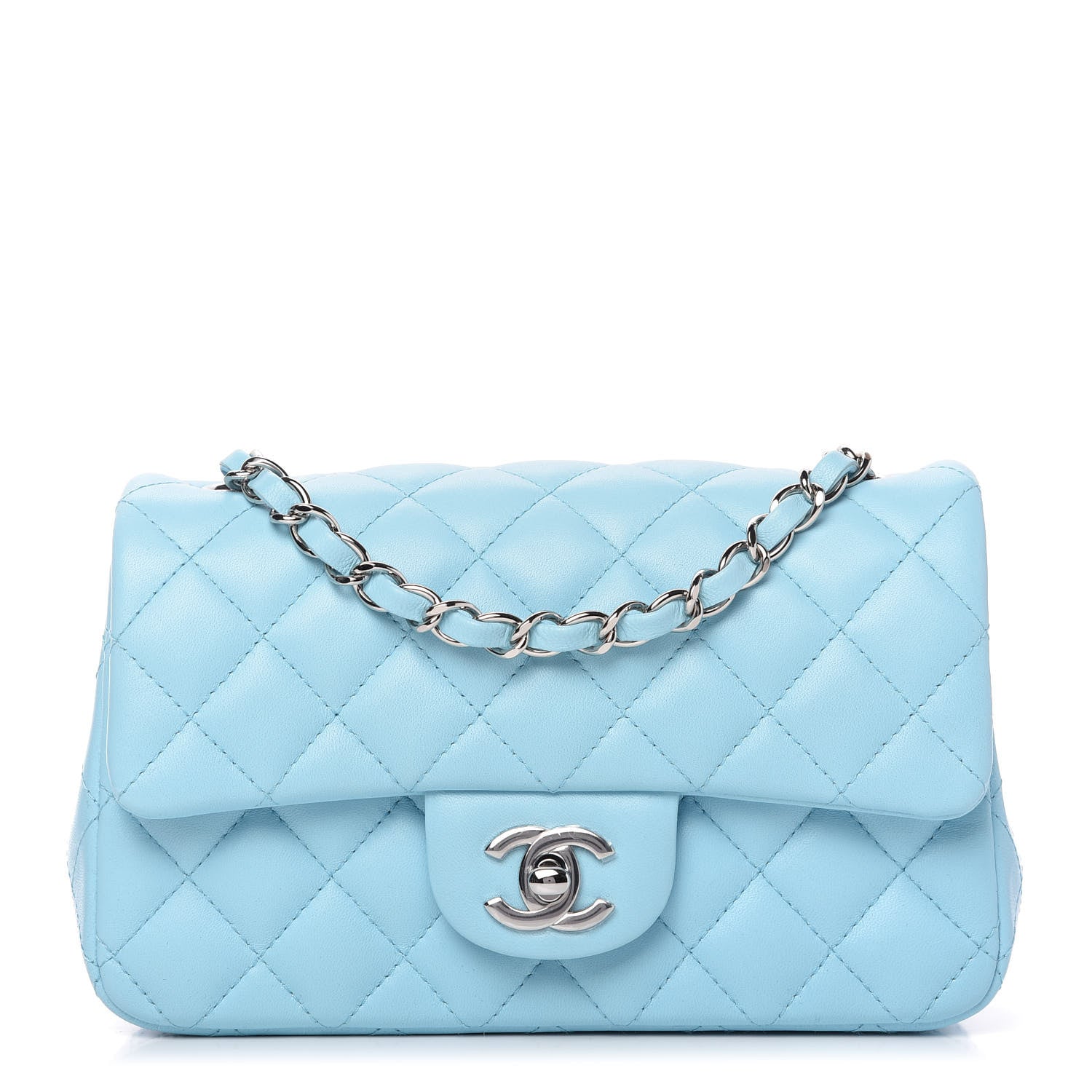 Chanel Lambskin Quilted Mini Rectangular Flap Neon Blue 1 of 10