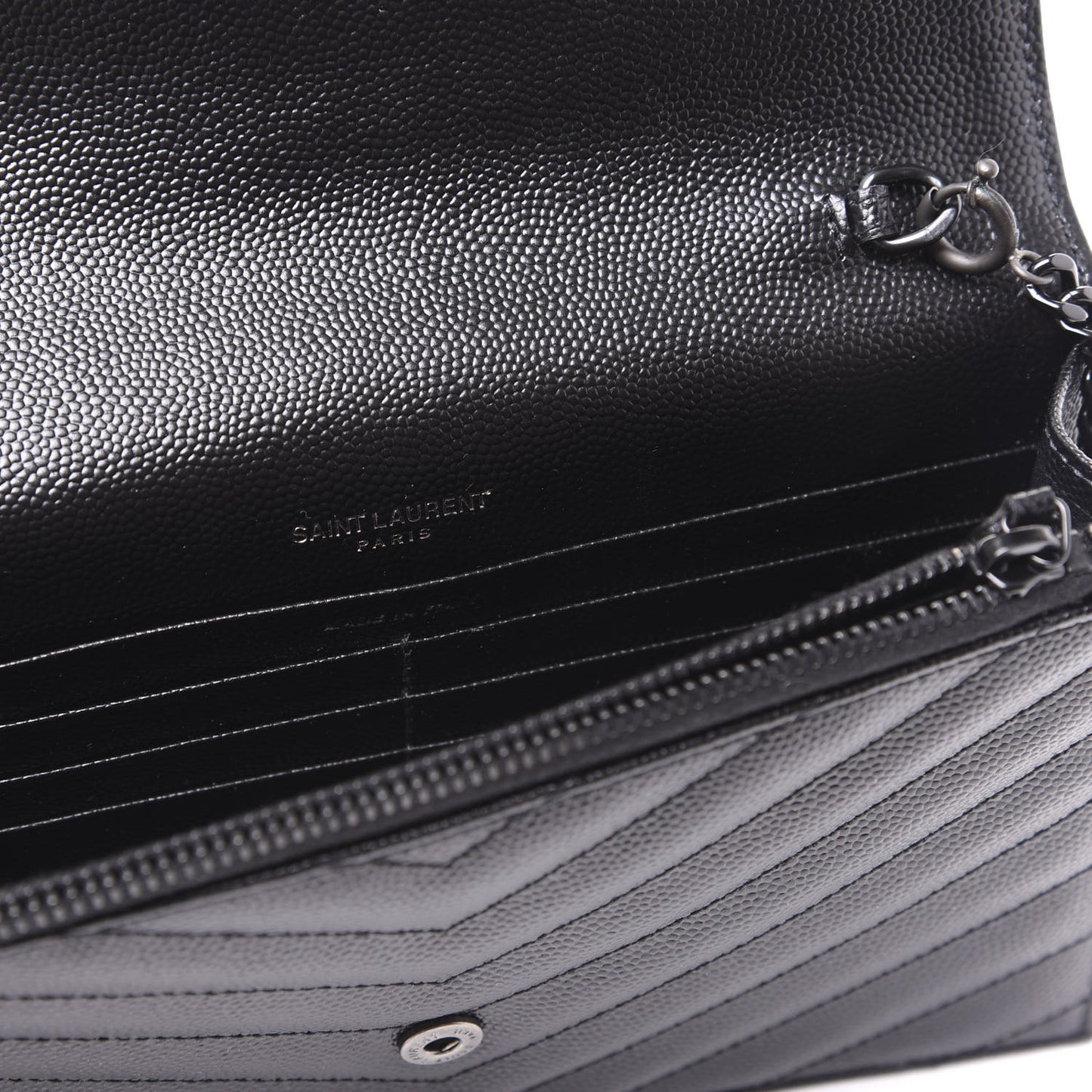 Grain De Poudre Matelasse Chevron Monogram Envelope Chain Wallet Black