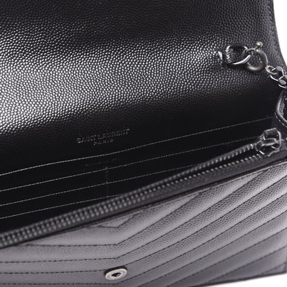Saint Laurent Grain De Poudre Matelasse Chevron Monogram Envelope Chain Wallet Black 5 of 8