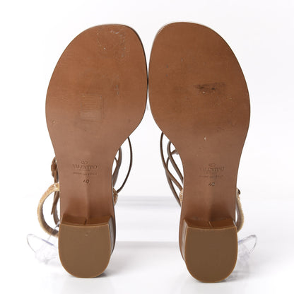 Valentino Garavani Calfskin Beaded Gladiator Ankle Wrap Low Heel Thong Sandals 40 Brown 5 of 8