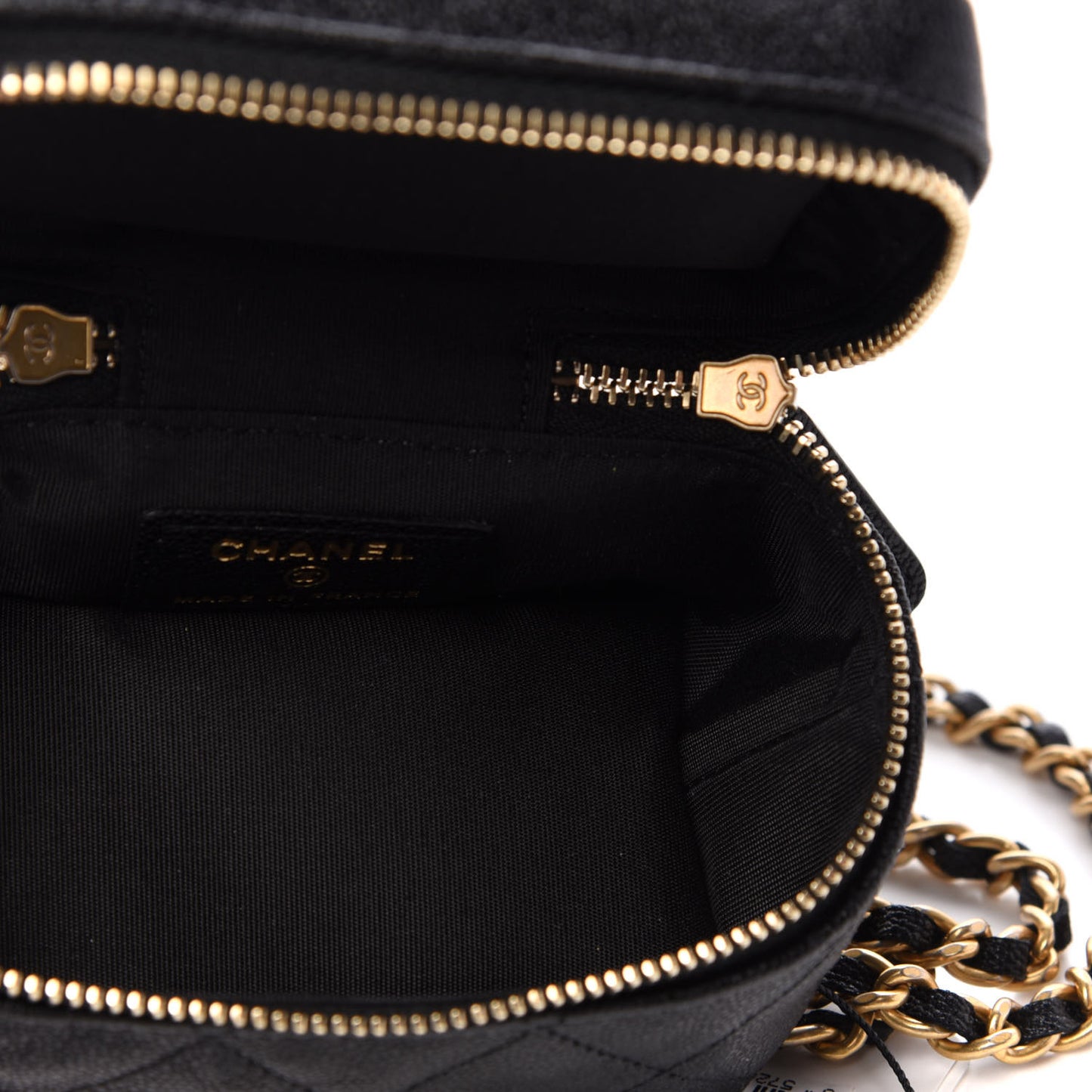 Caviar Quilted Mini Top Handle Vanity With Chain Black