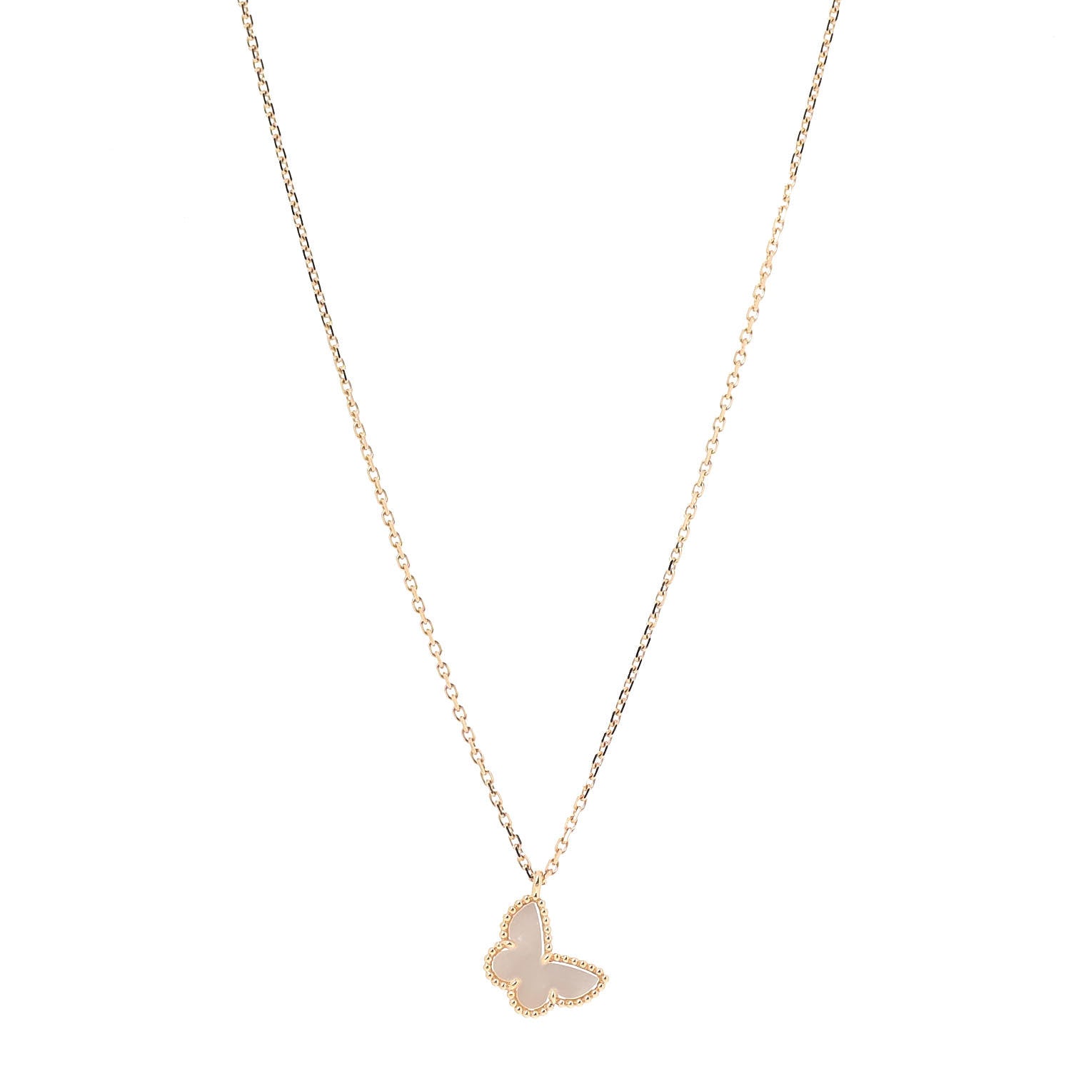 Van Cleef & Arpels 18K Yellow Gold Mother of Pearl Sweet Alhambra Butterfly Pendant Necklace 1 of 7
