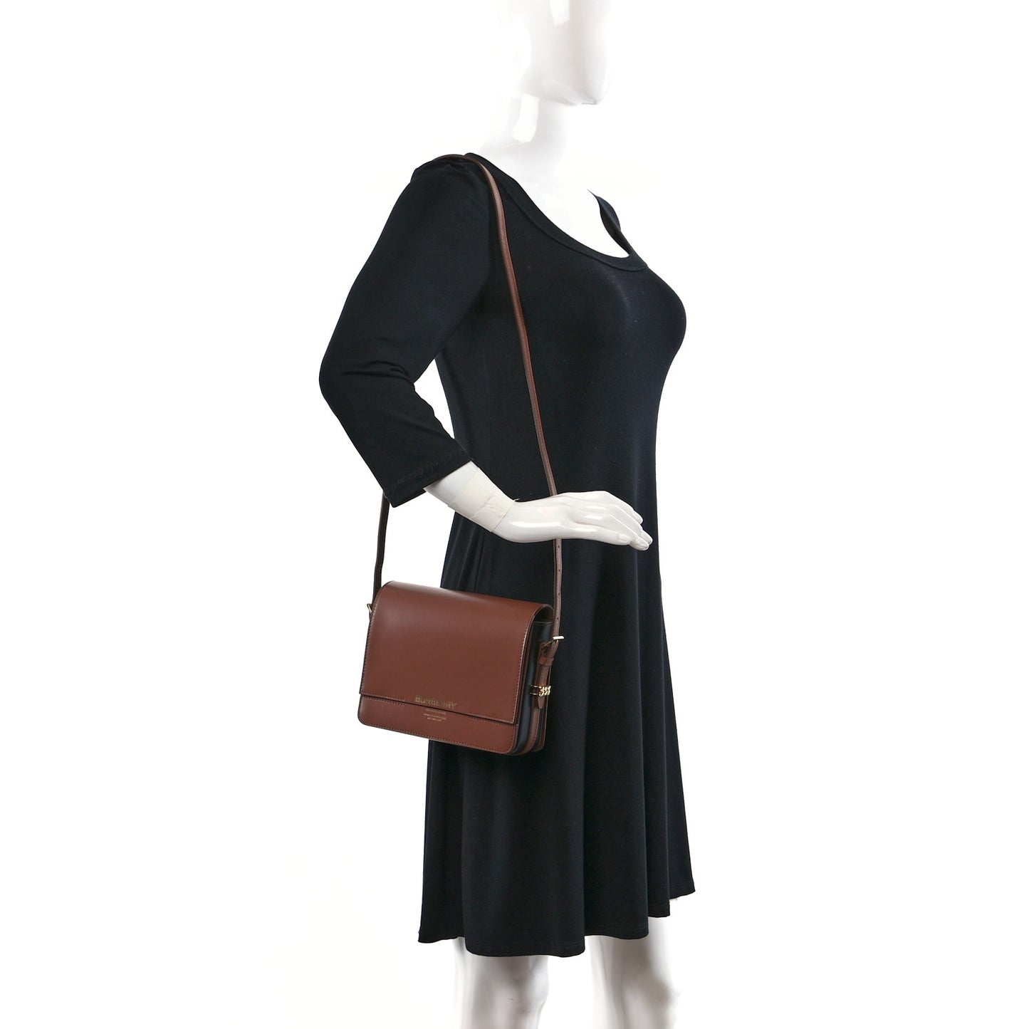 Smooth Calfskin Two Tone Small Grace Bag Malt Brown Black