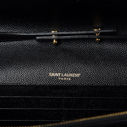 Saint Laurent Grain De Poudre Matelasse Chevron Monogram Chain Wallet Black 9 of 10