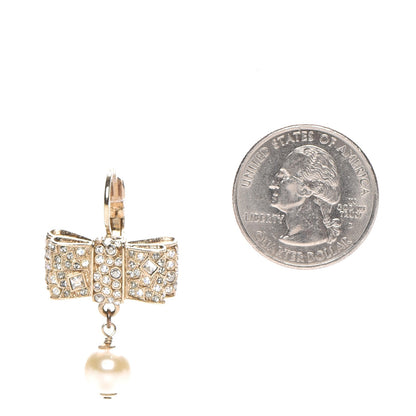 Chanel Crystal Bow Pearl Earrings Gold 2 of 8