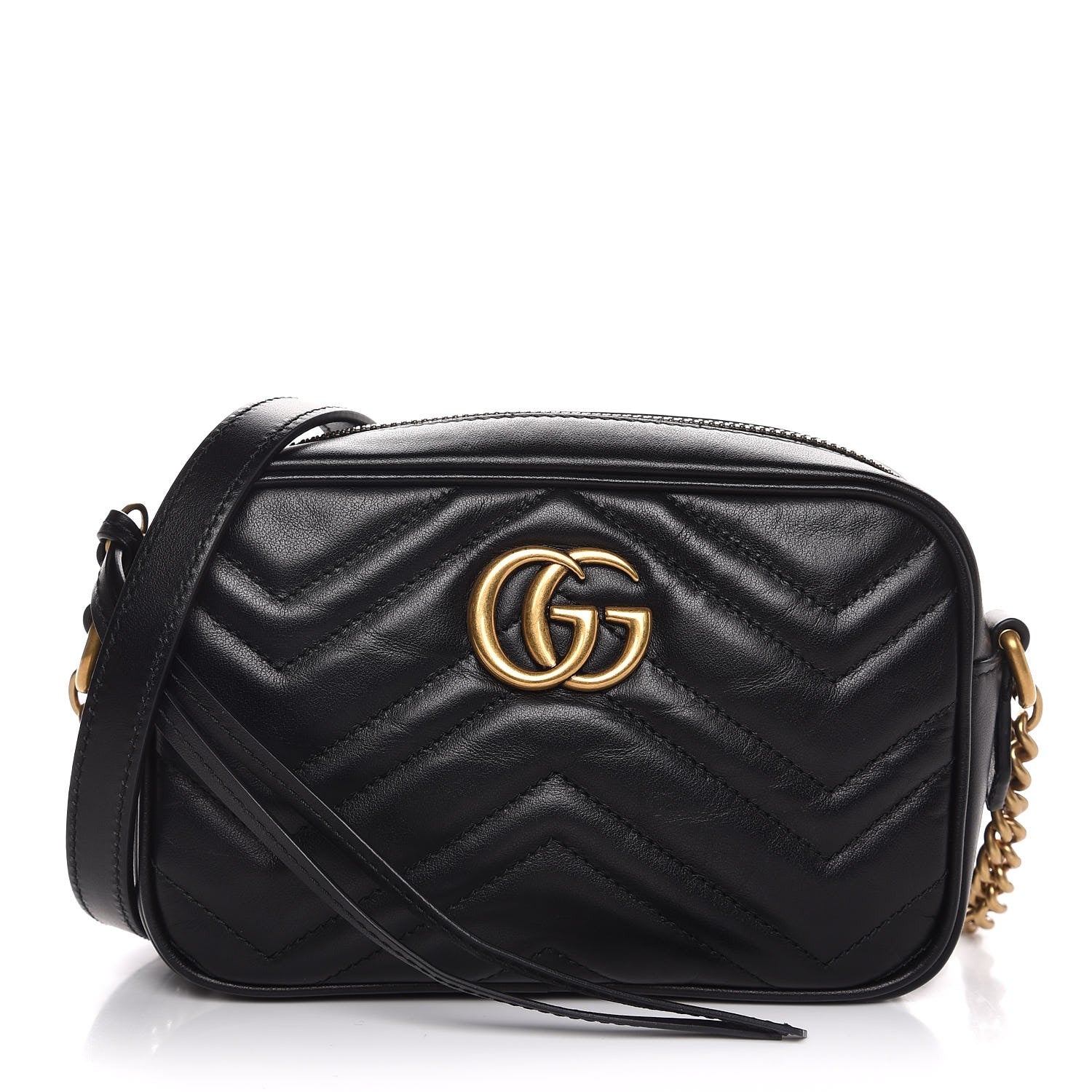Gucci Calfskin Matelasse Mini GG Marmont Chain Shoulder Bag Black 1 of 7