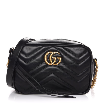 Gucci Calfskin Matelasse Mini GG Marmont Chain Shoulder Bag Black 1 of 7