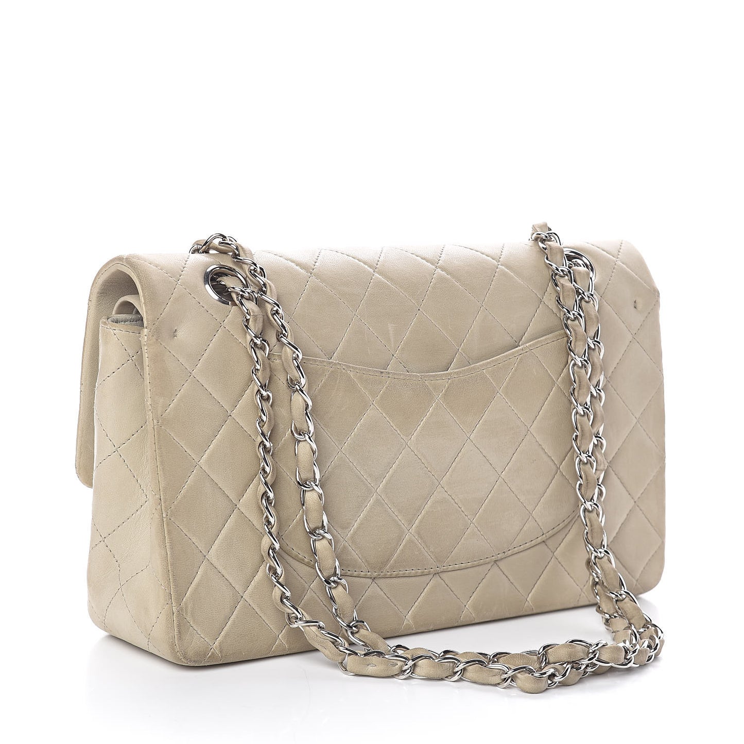 Lambskin Quilted Medium Double Flap Light Grey