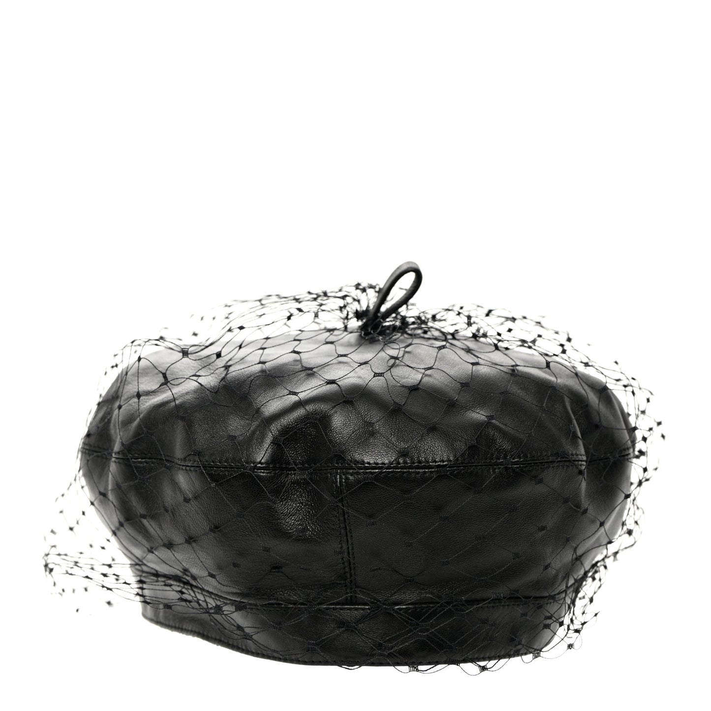 Lambskin Arty Beret Cap with Veil 56 Black