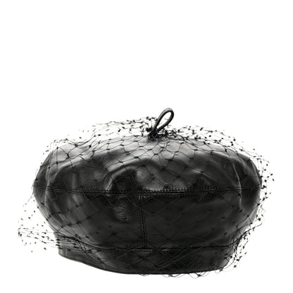 Christian Dior Lambskin Arty Beret Cap with Veil 56 Black 3 of 11