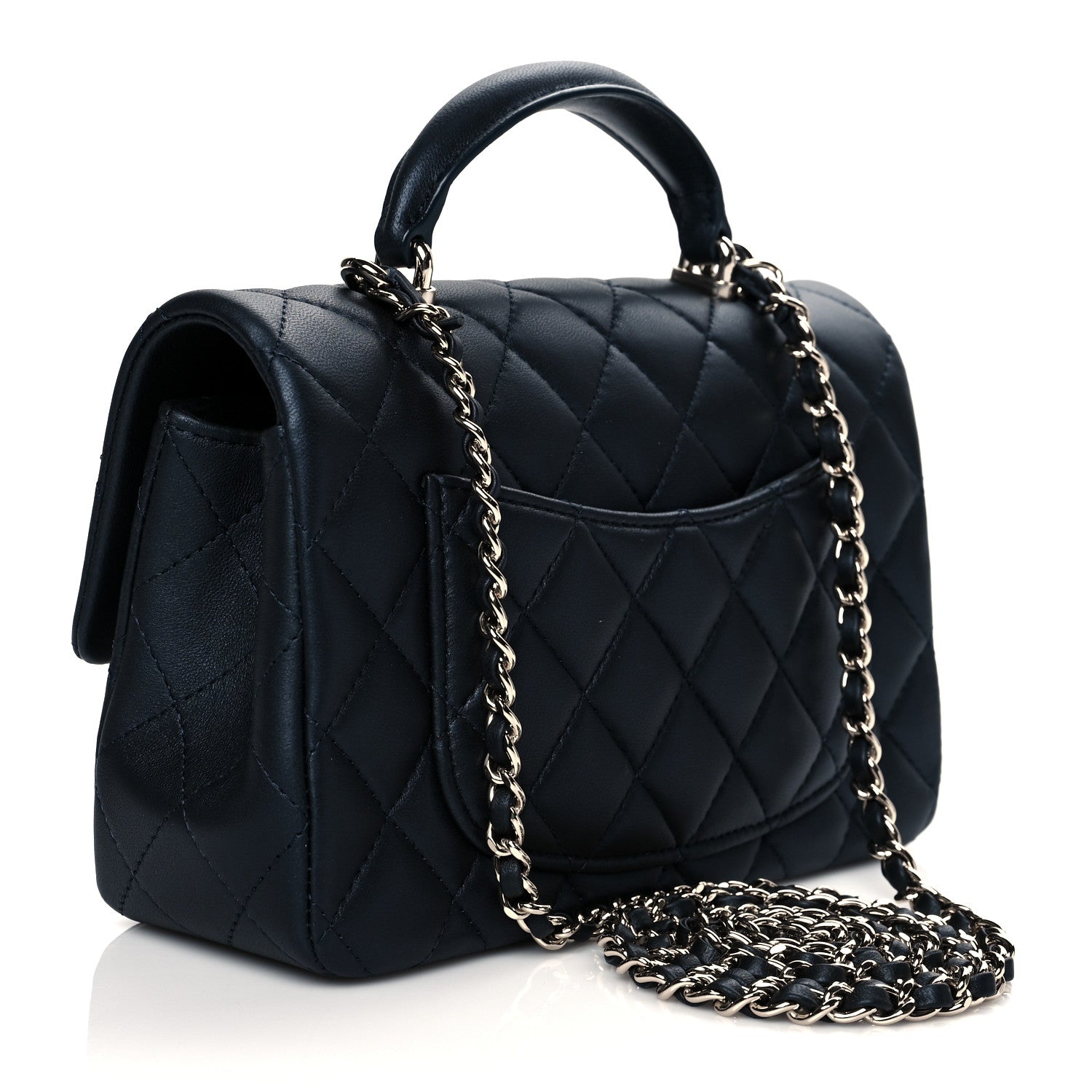 Chanel Lambskin Quilted Mini Top Handle Rectangular Flap Navy Blue 3 of 10
