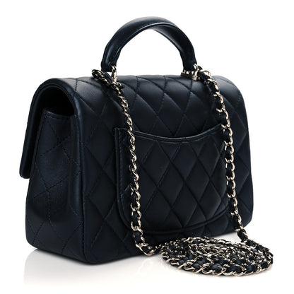 Chanel Lambskin Quilted Mini Top Handle Rectangular Flap Navy Blue 3 of 10