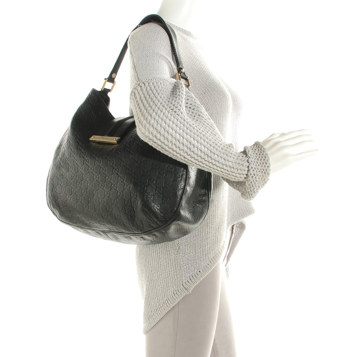Guccissima Large New Ladies Web Hobo Black