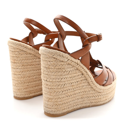 Saint Laurent Calfskin Tribute 95 Platform Espadrille Wedge Sandals 39 Brown 5 of 8