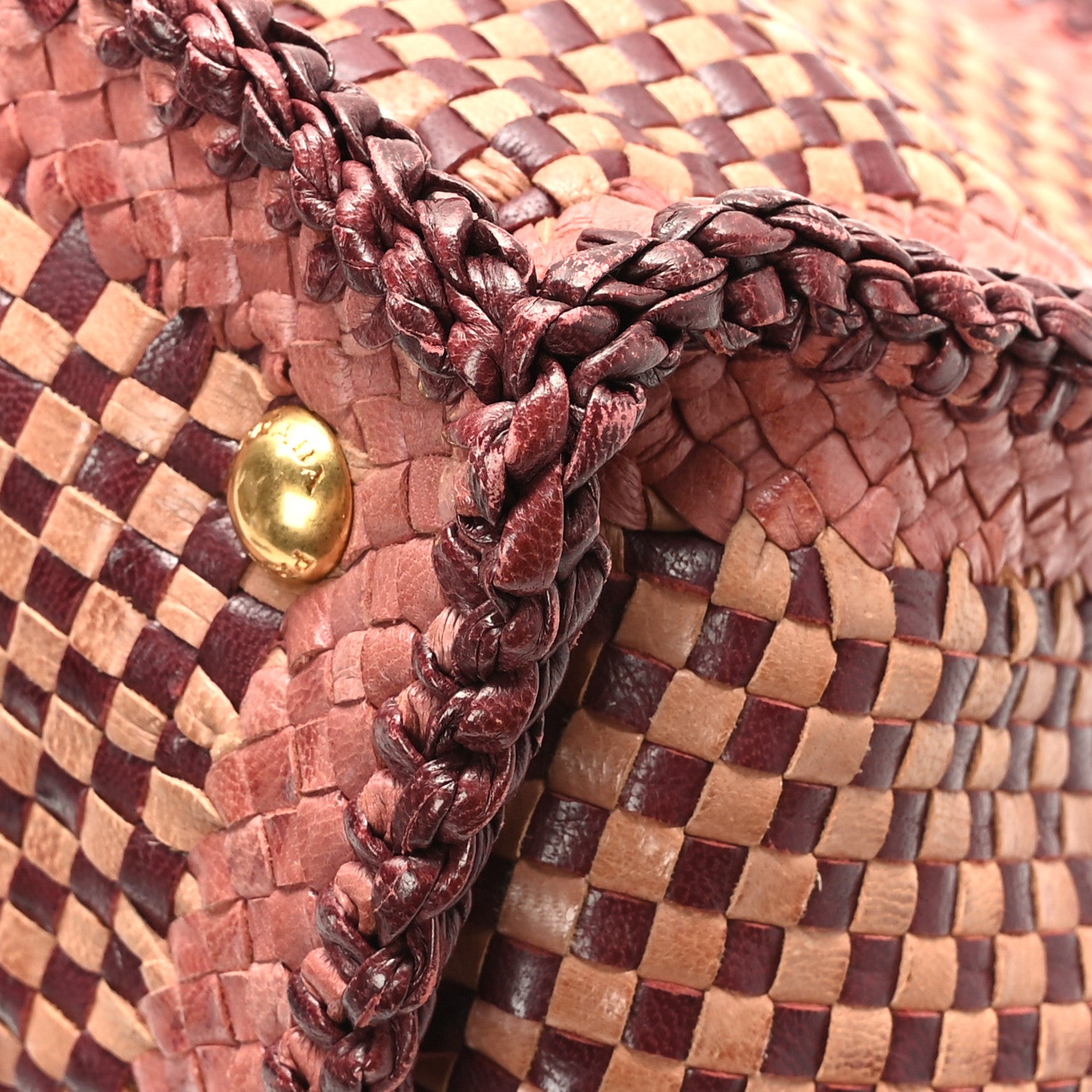 Prada Madras Woven Medium Tote Ribes Mughetto 8 of 10
