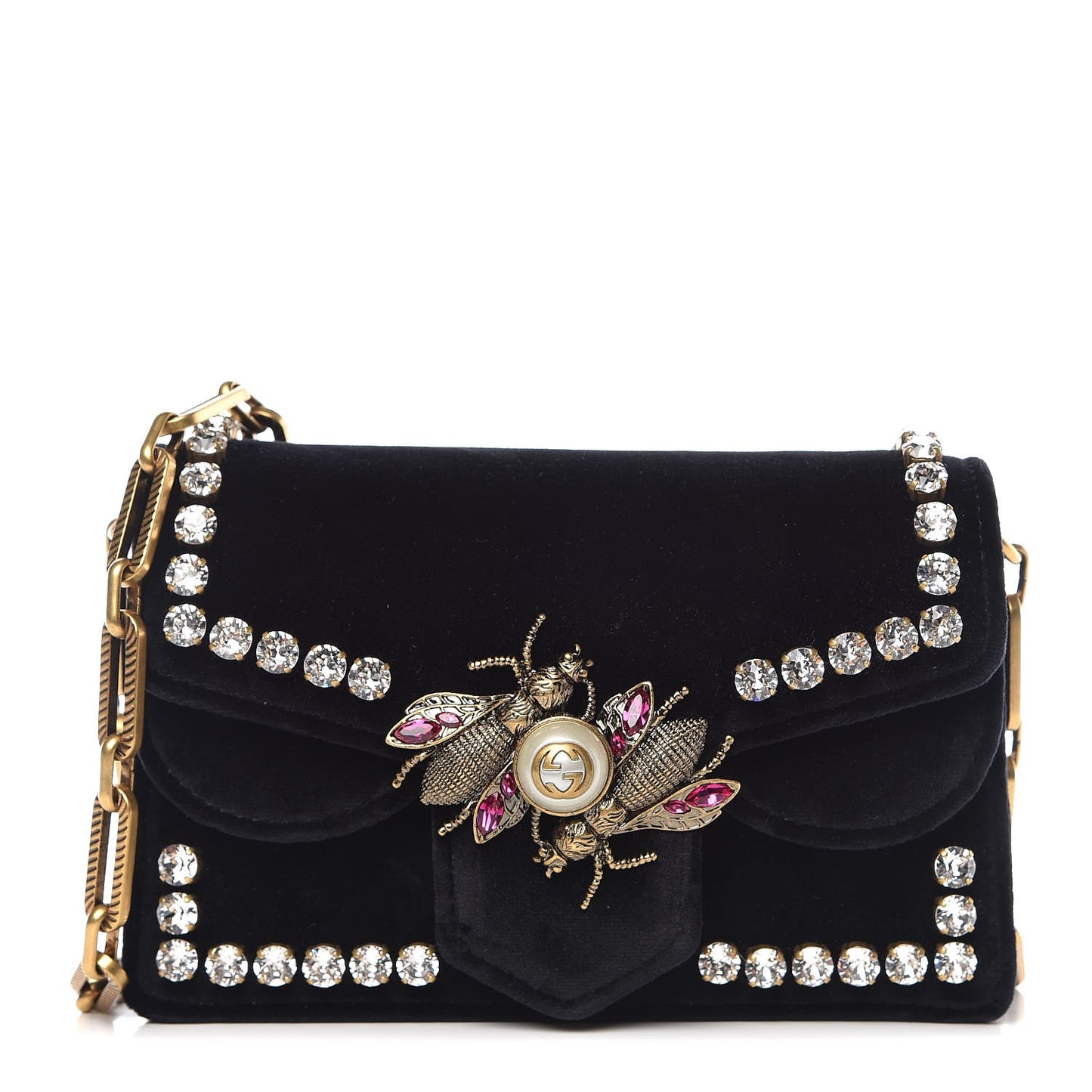 Velvet Crystal Mini Bee Broadway Shoulder Bag Black