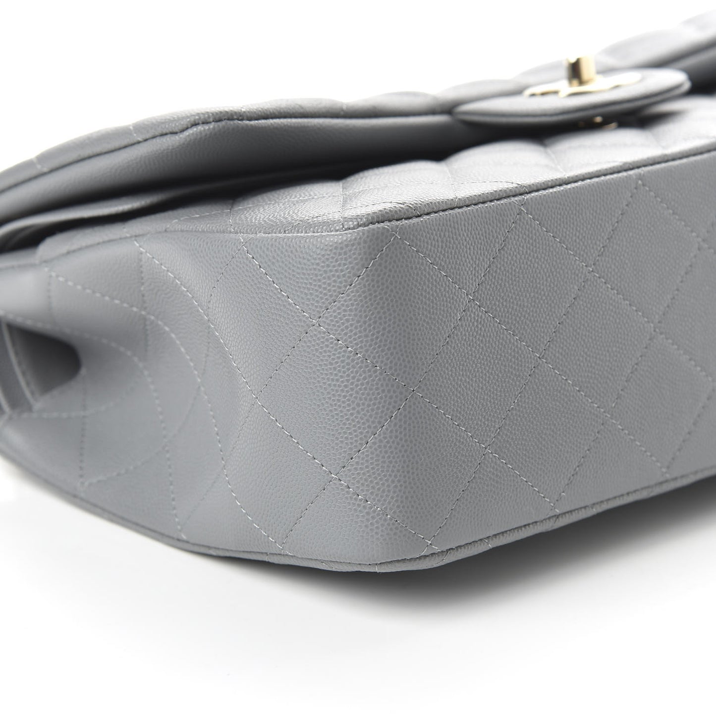 Caviar Quilted Jumbo Double Flap Grey