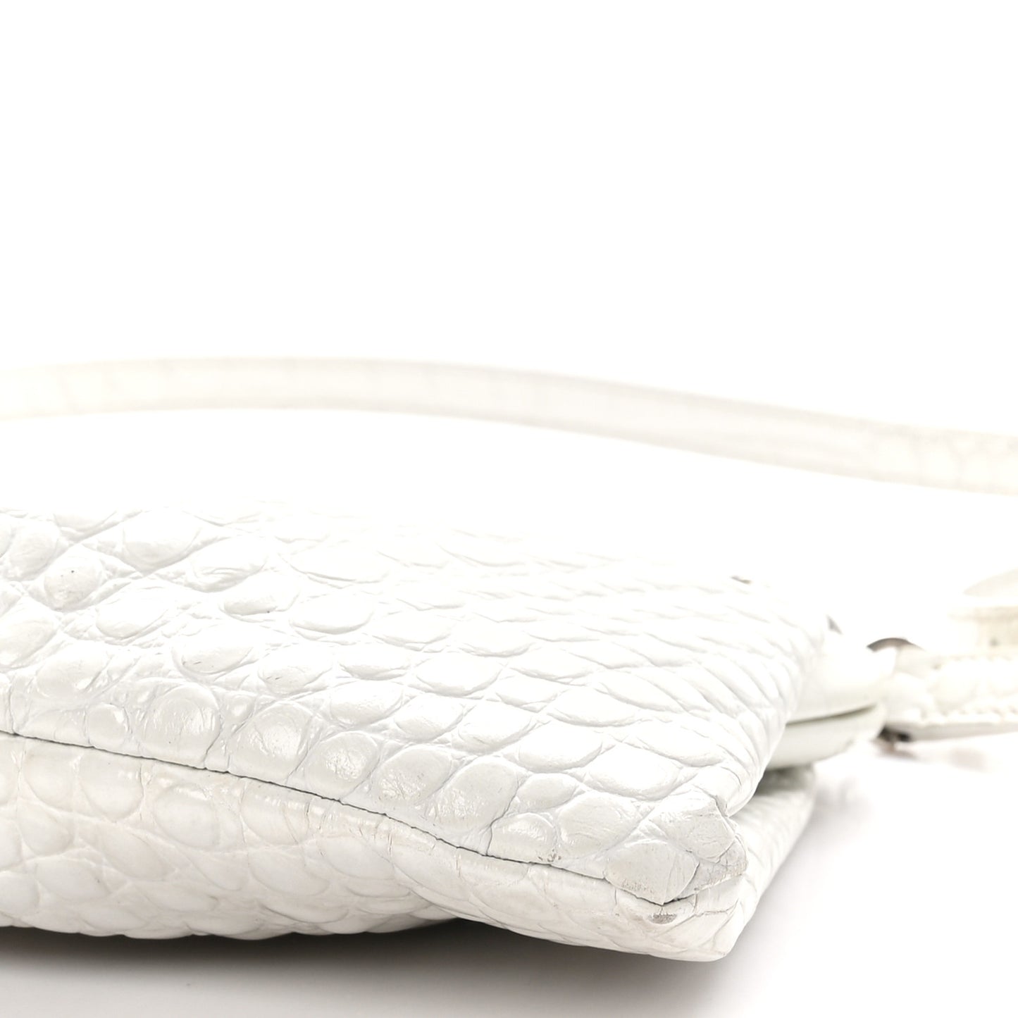 Shiny Supple Calfskin Logo Crocodile Embossed XL Cloud Clutch White