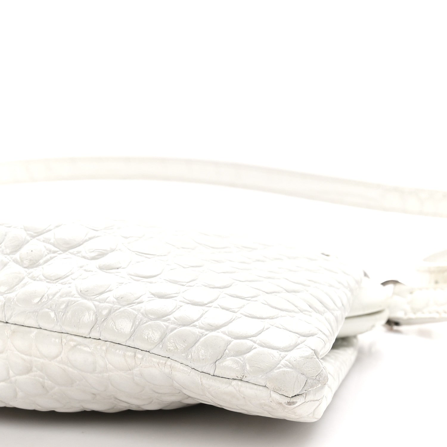 Balenciaga Shiny Supple Calfskin Logo Crocodile Embossed XL Cloud Clutch White 11 of 11