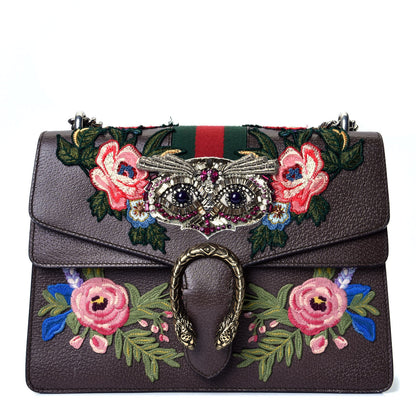 Gucci Calfskin Web Owl Embroidered Medium Dionysus Shoulder Bag New Acero Multicolor 1 of 4