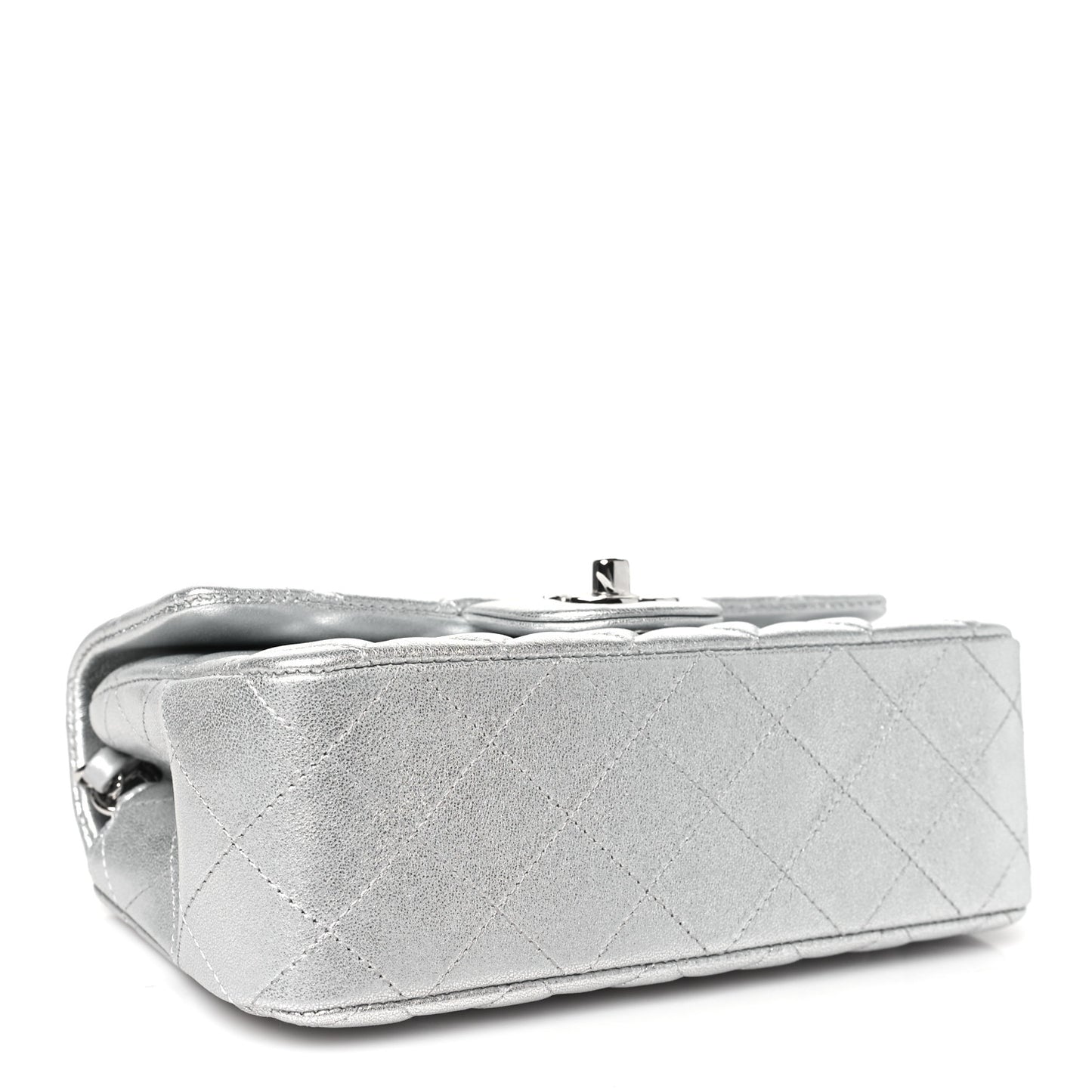Metallic Lambskin Quilted Mini Rectangular Flap Silver
