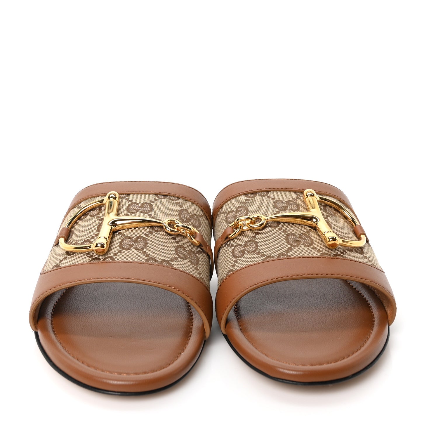 Calfskin Monogram Horsebit Womens Slide Sandals 39 Beige Ebony Sundial