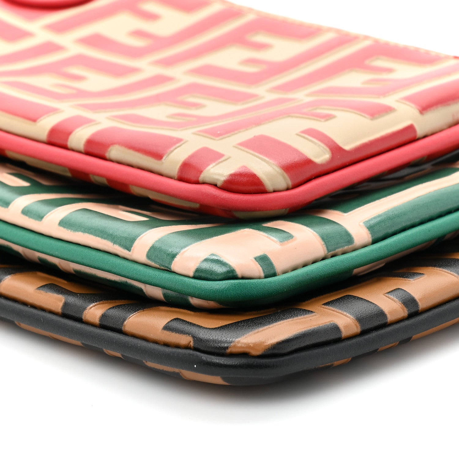 Fendi Vitello Monogram F is Fendi Bi-Color Triplette Pouch Set Brown Green Red 11 of 14