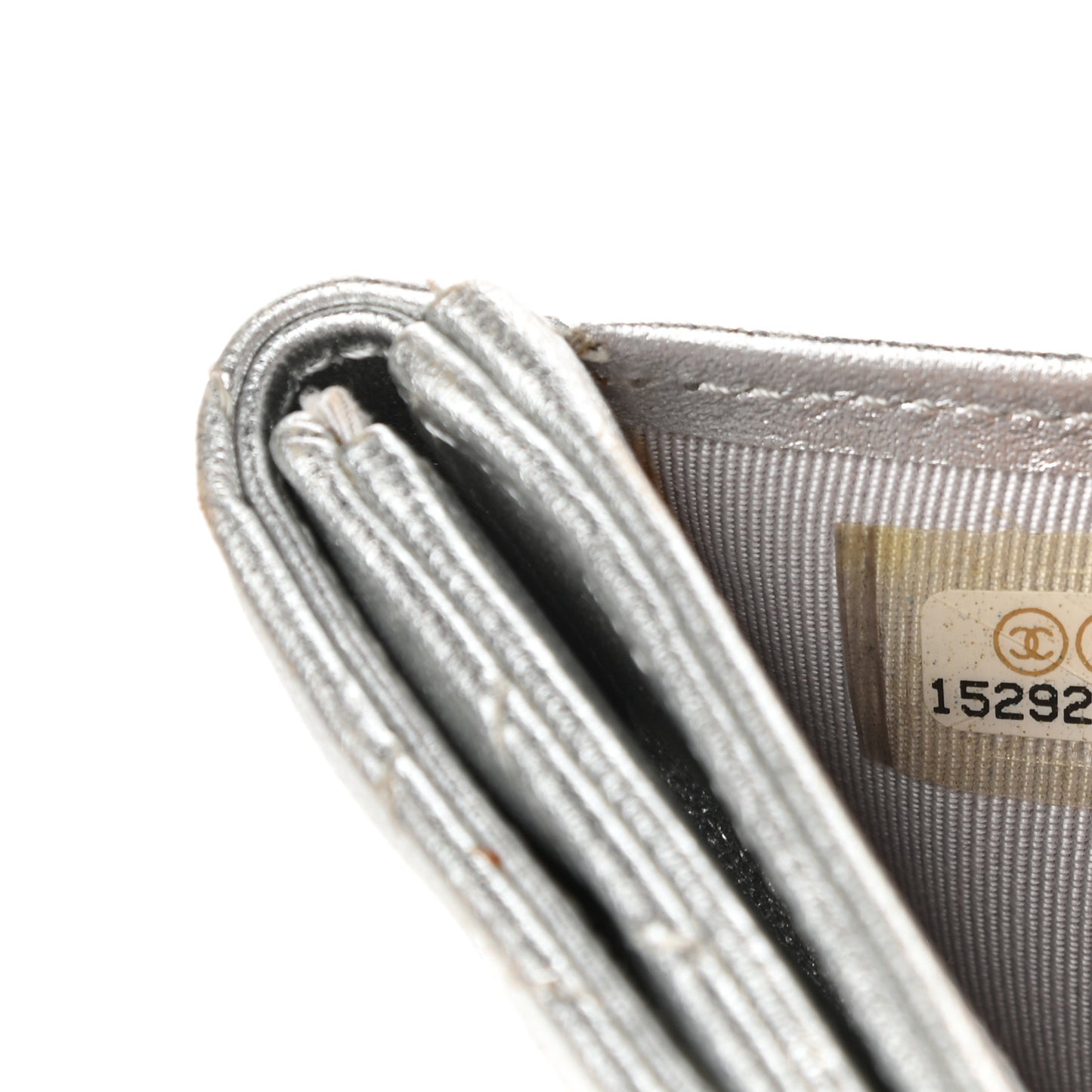 Metallic Lambskin Quilted Compact French Flap Wallet Silver