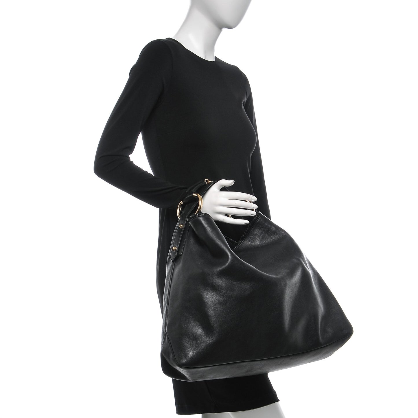 Calfskin Large Horsebit Chain Hobo Black