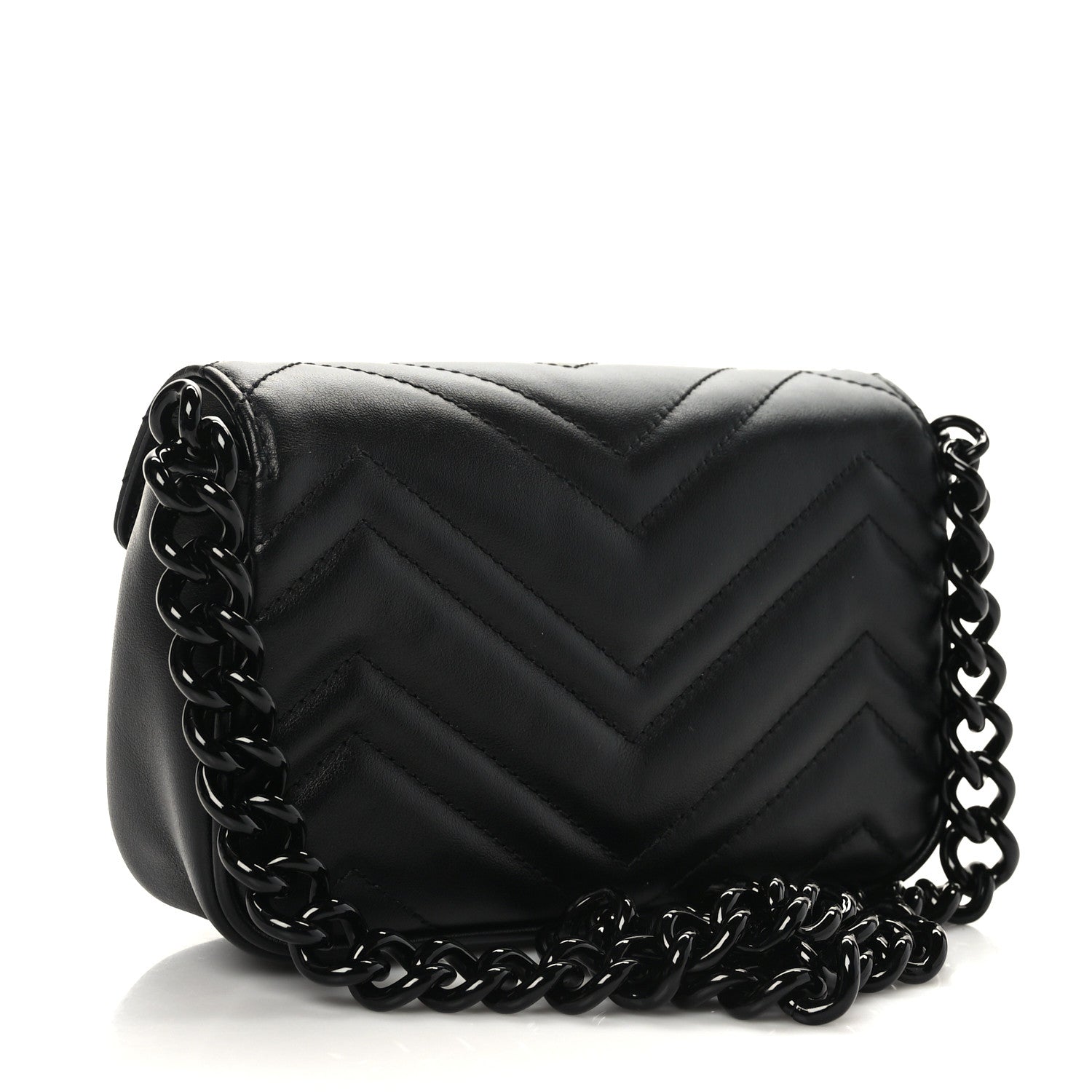 Gucci Calfskin Matelasse Monochrome GG Marmont Chain Belt Bag Black 3 of 9