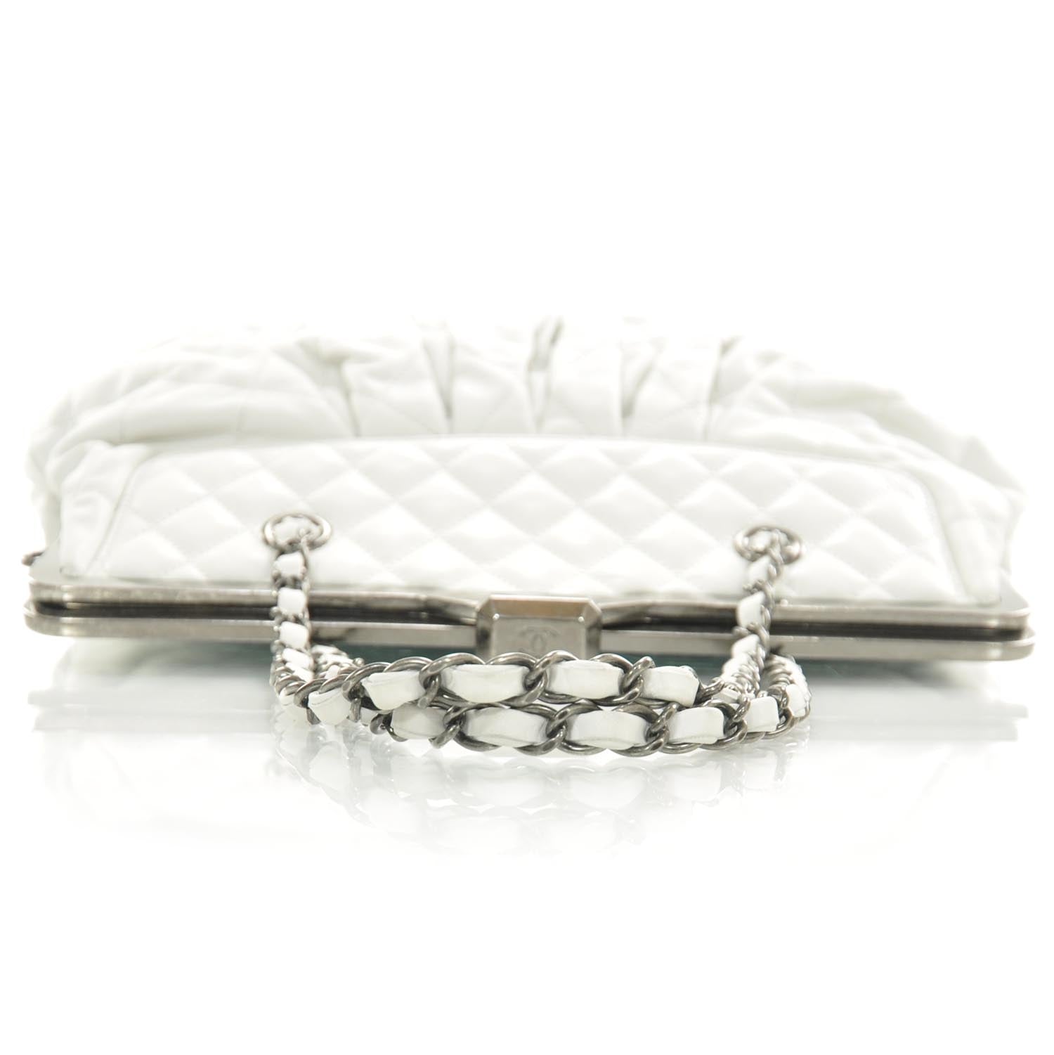 Chanel Iridescent Calfskin Chic Quilt Frame Tote White 6 of 9