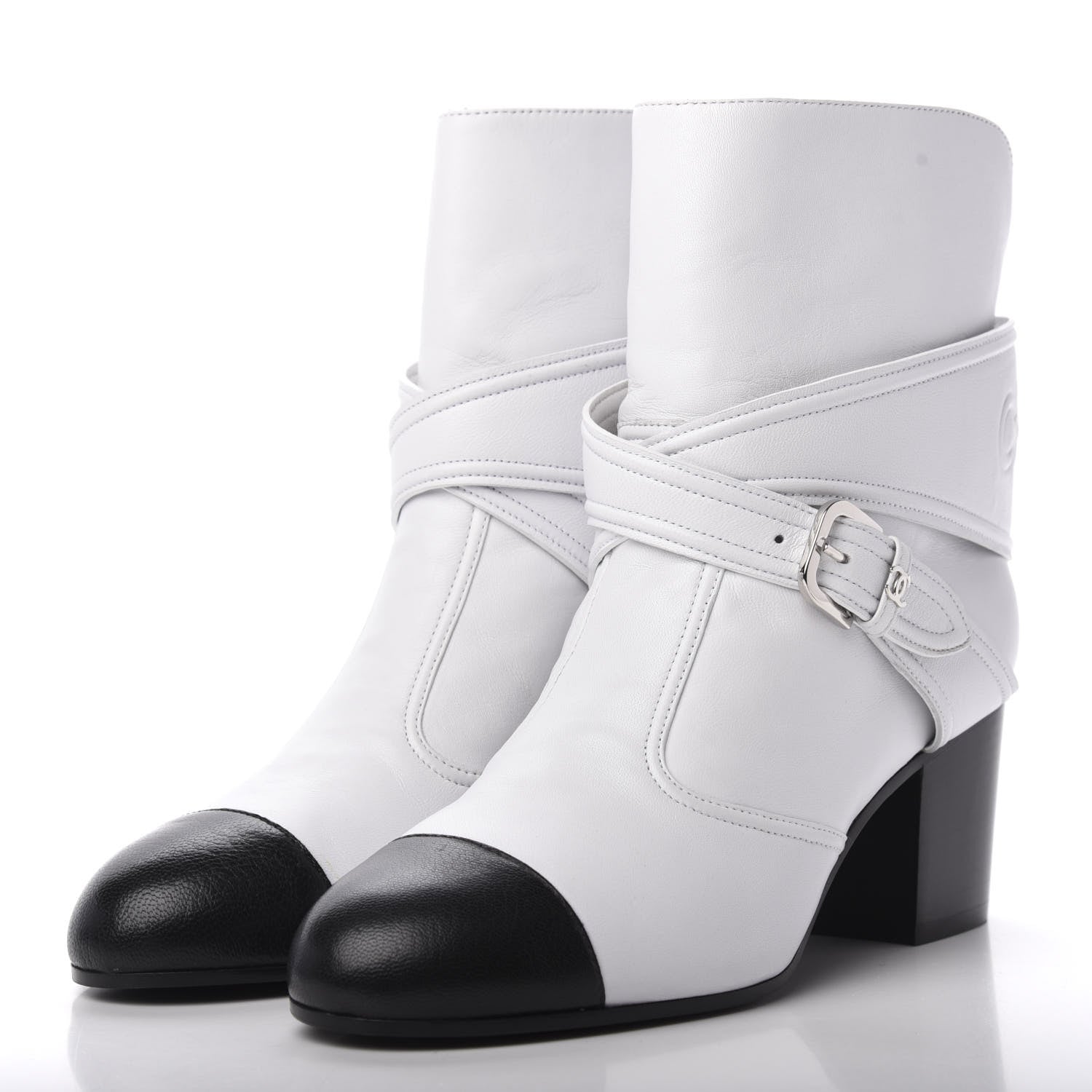 Chanel Lambskin Goatskin Cap Toe Boots 37 White Black 3 of 11