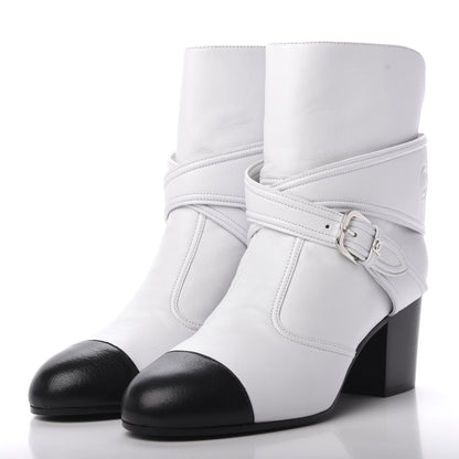 Chanel Lambskin Goatskin Cap Toe Boots 37 White Black 3 of 11