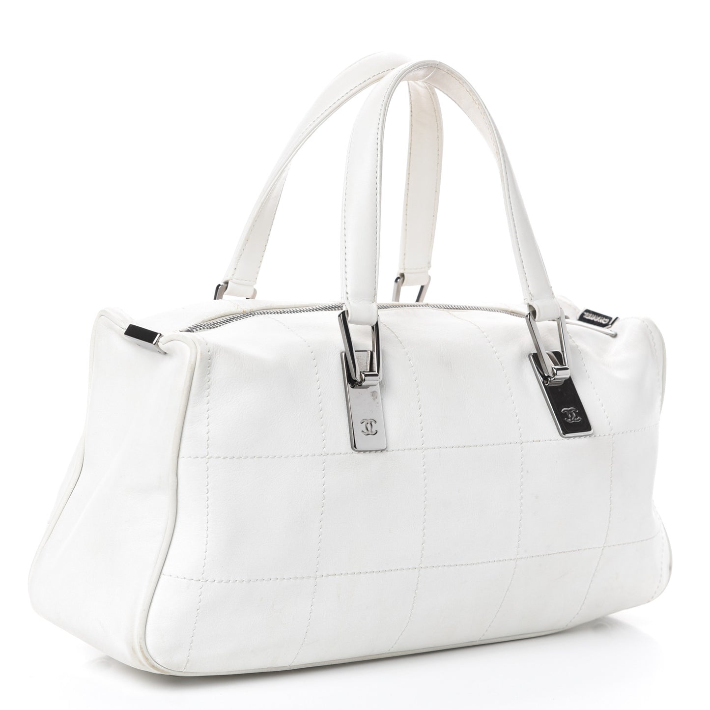 Calfskin Square Stitched Large Tote White