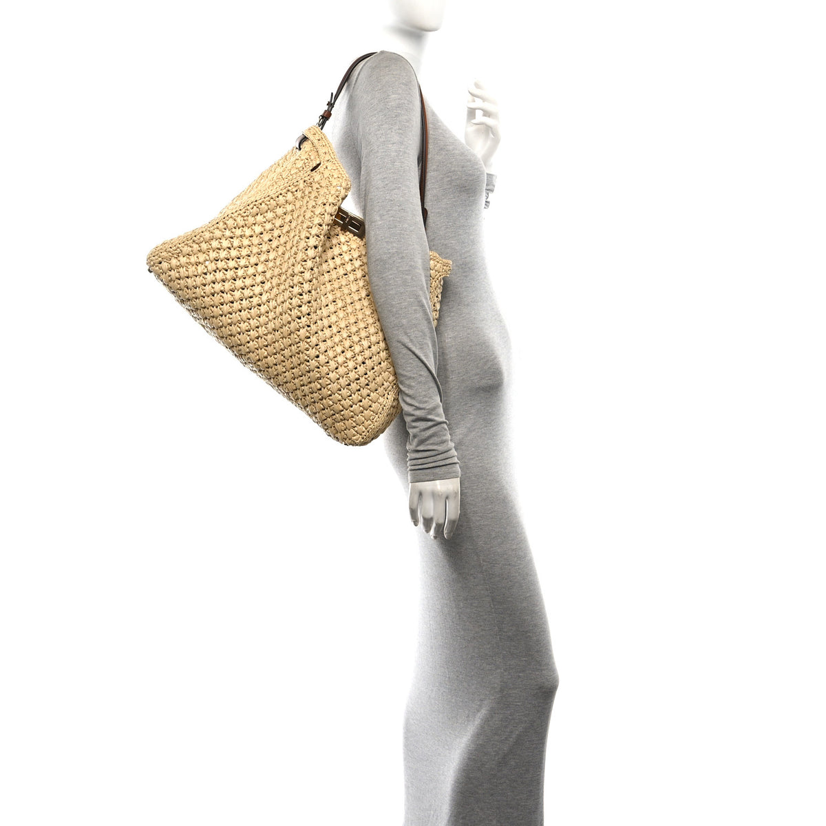 Fendi Raffia Effect Woven Large Fendi Way Tote Beige 2 of 10