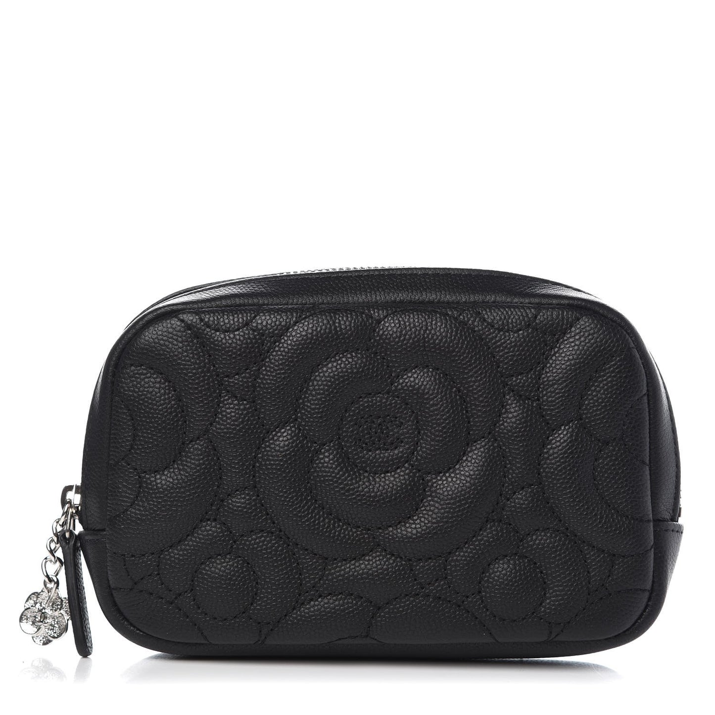 Caviar Camellia Embossed Small Cosmetic Case Black