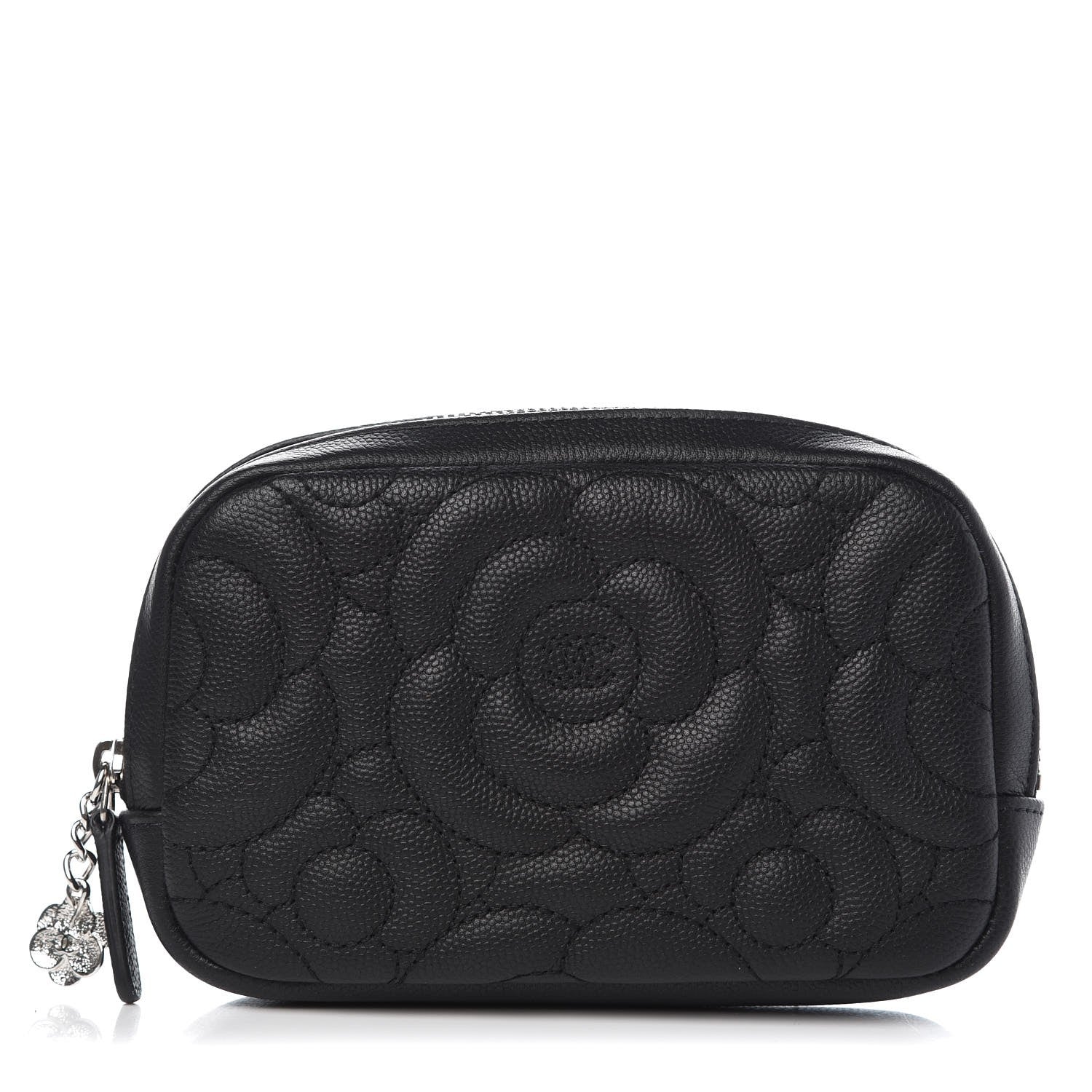 Chanel Caviar Camellia Embossed Small Cosmetic Case Black 1 of 7