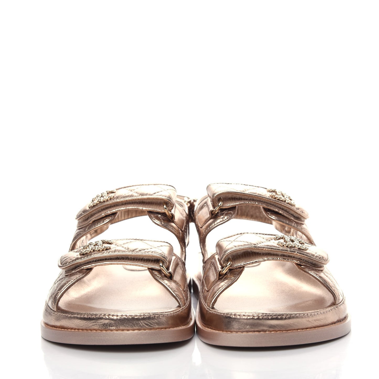 Iridescent Lambskin Quilted Velcro Dad Sandals 41 Light Bronze
