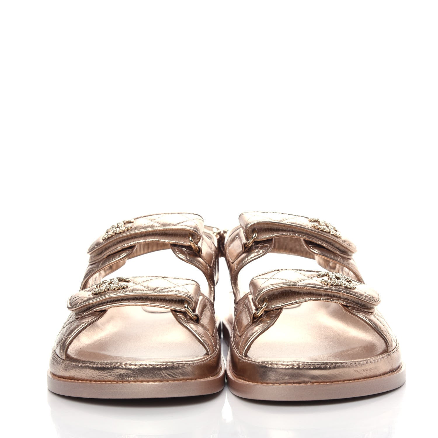 Chanel Iridescent Lambskin Quilted Velcro Dad Sandals 41 Light Bronze 2 of 9