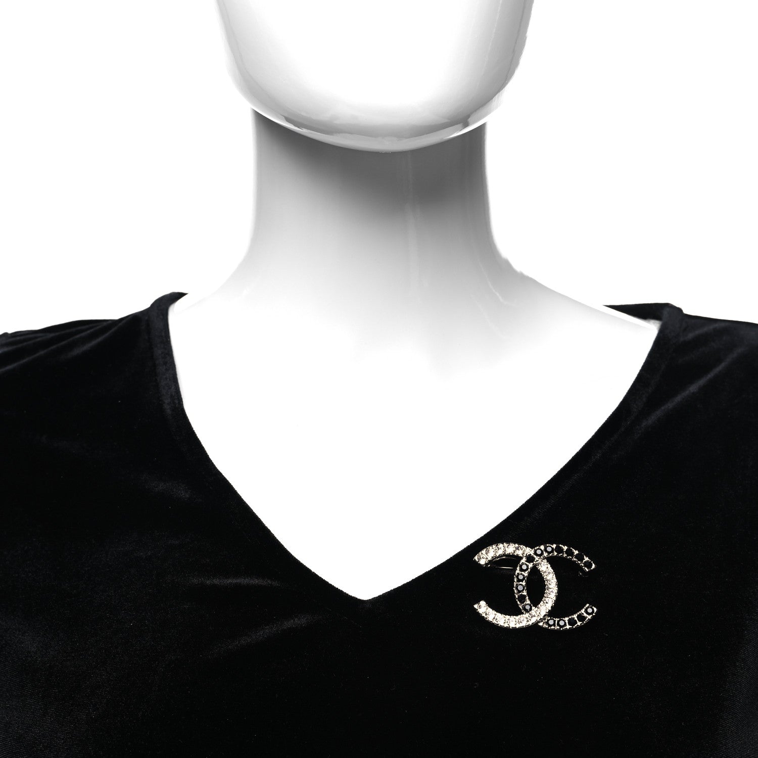 Chanel Crystal CC Brooch Black Silver 2 of 4