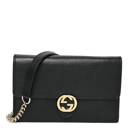 Gucci Dollar Calfskin Interlocking G Chain Wallet Black 1 of 9
