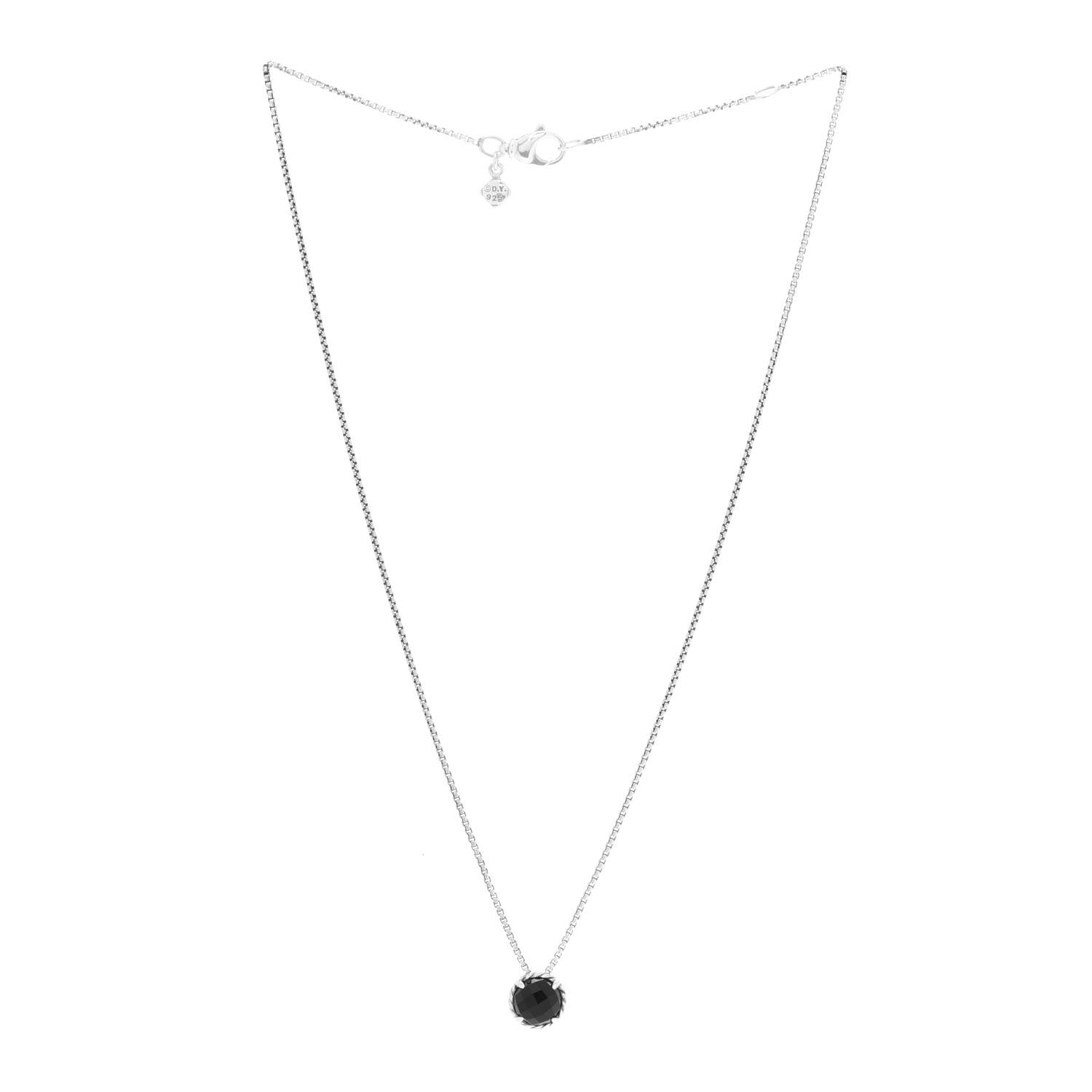 David Yurman Sterling Silver Black Onyx 8mm Petite Chatelaine Pendant Necklace 3 of 5