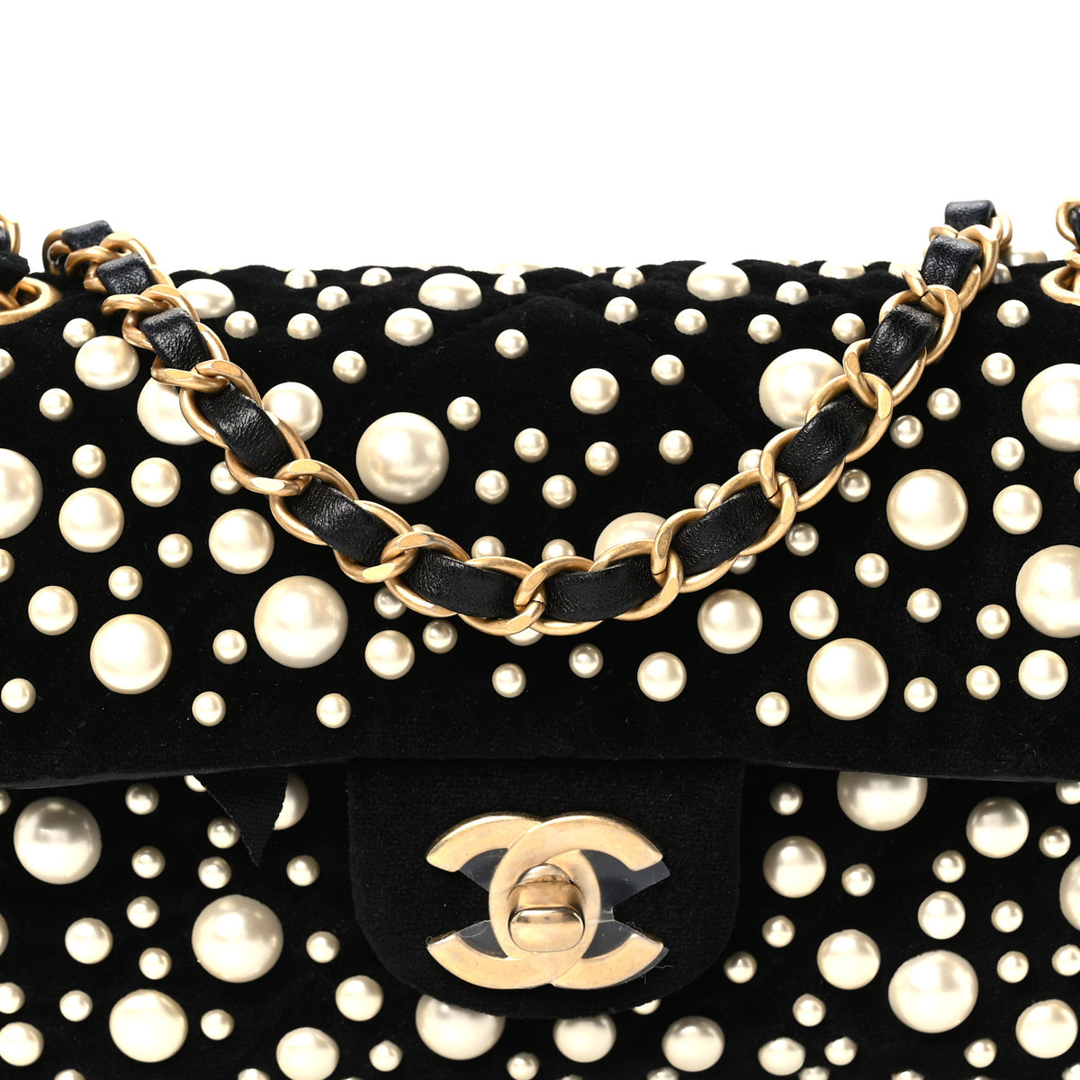 Velvet Pearl Mini Flap Bag Black