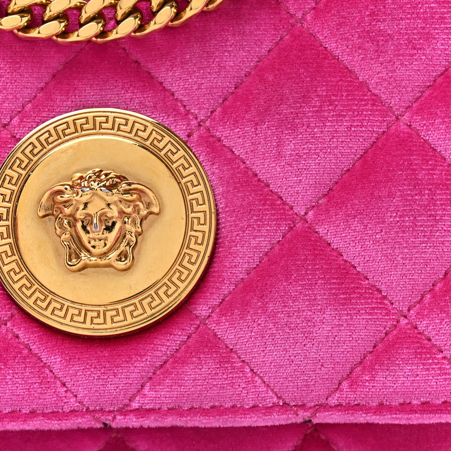 Versace Velvet Quilted Medusa Chain Crossbody Pink 7 of 11