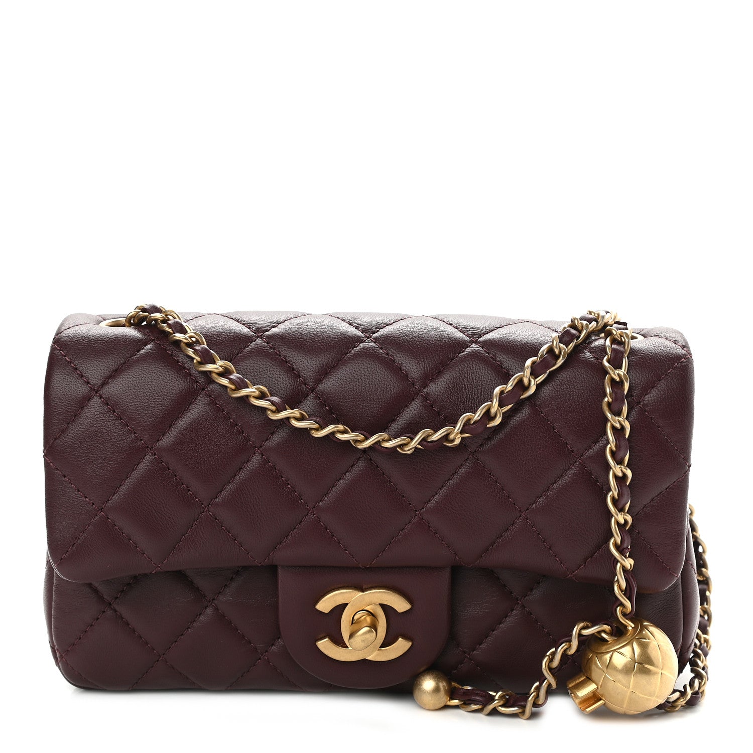 Chanel Lambskin Quilted Mini Rectangular Pearl Crush Flap Burgundy 1 of 9