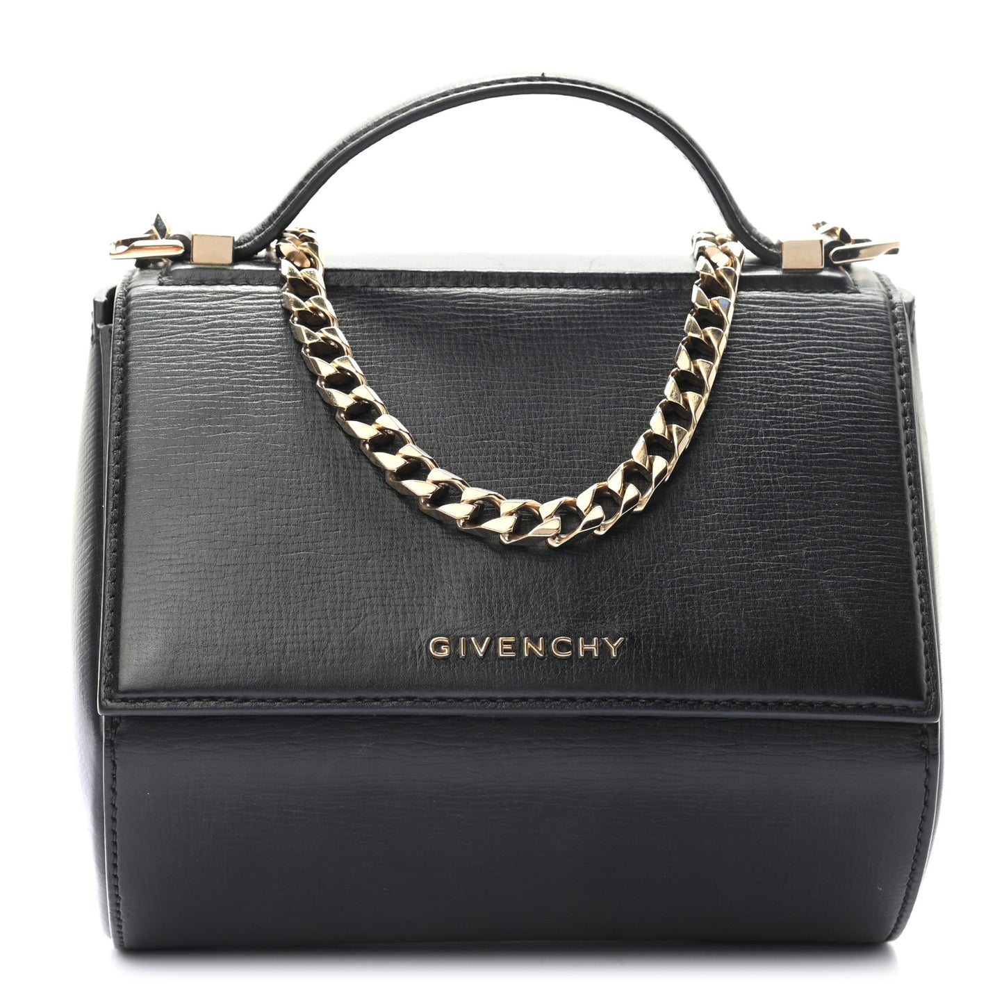 Textured Calfskin Mini Pandora Box Chain Crossbody Bag Black