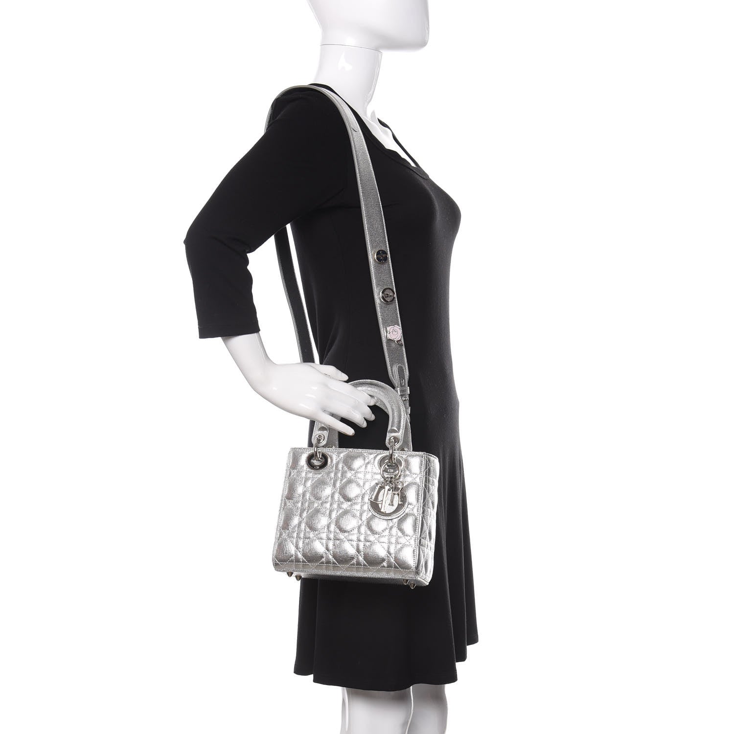Christian Dior Metallic Grained Calfskin Cannage Small Lucky Badges My Lady Dior Silver 2 of 8