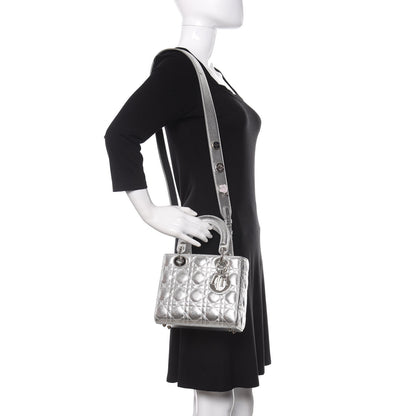 Christian Dior Metallic Grained Calfskin Cannage Small Lucky Badges My Lady Dior Silver 2 of 8