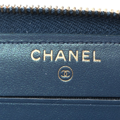 Chanel Iridescent Caviar Quilted Medium Zip Around Wallet Dark Blue 6 of 9