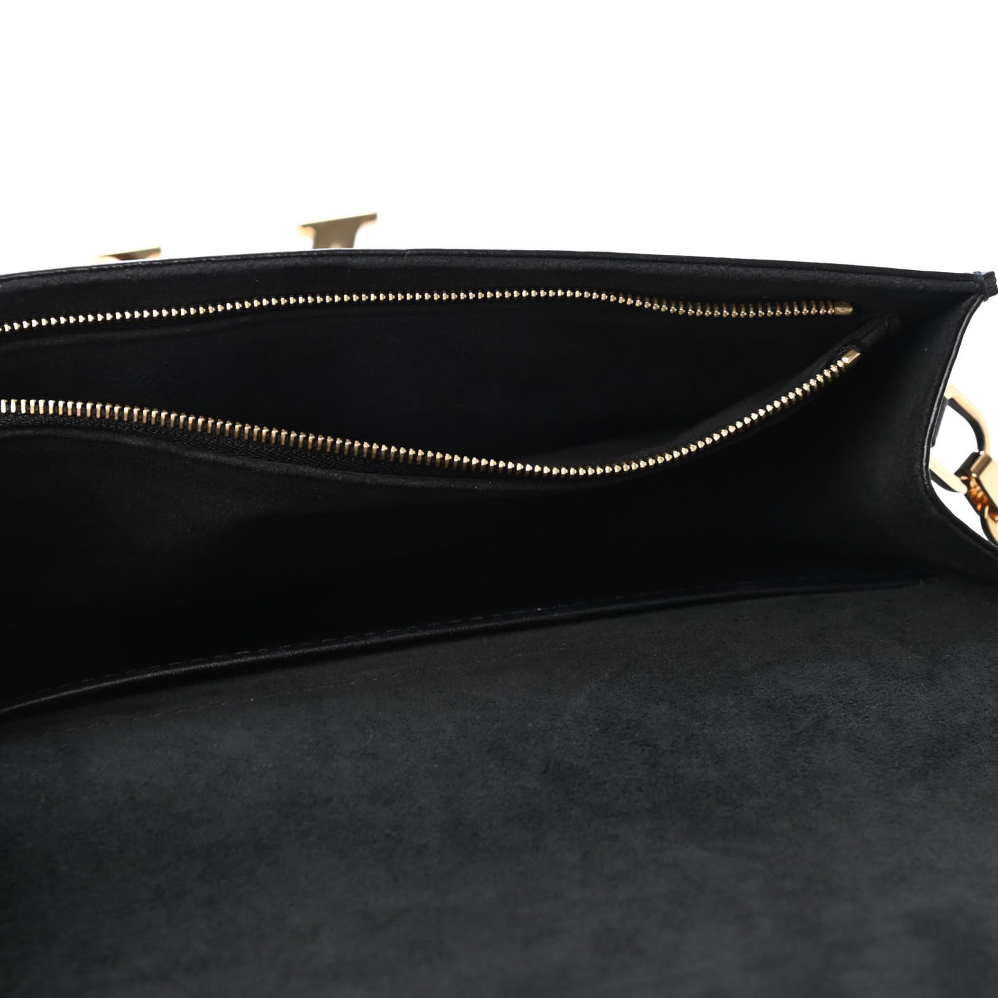 Calfskin Airy V Embossed Pochette Chain Louise GM Black